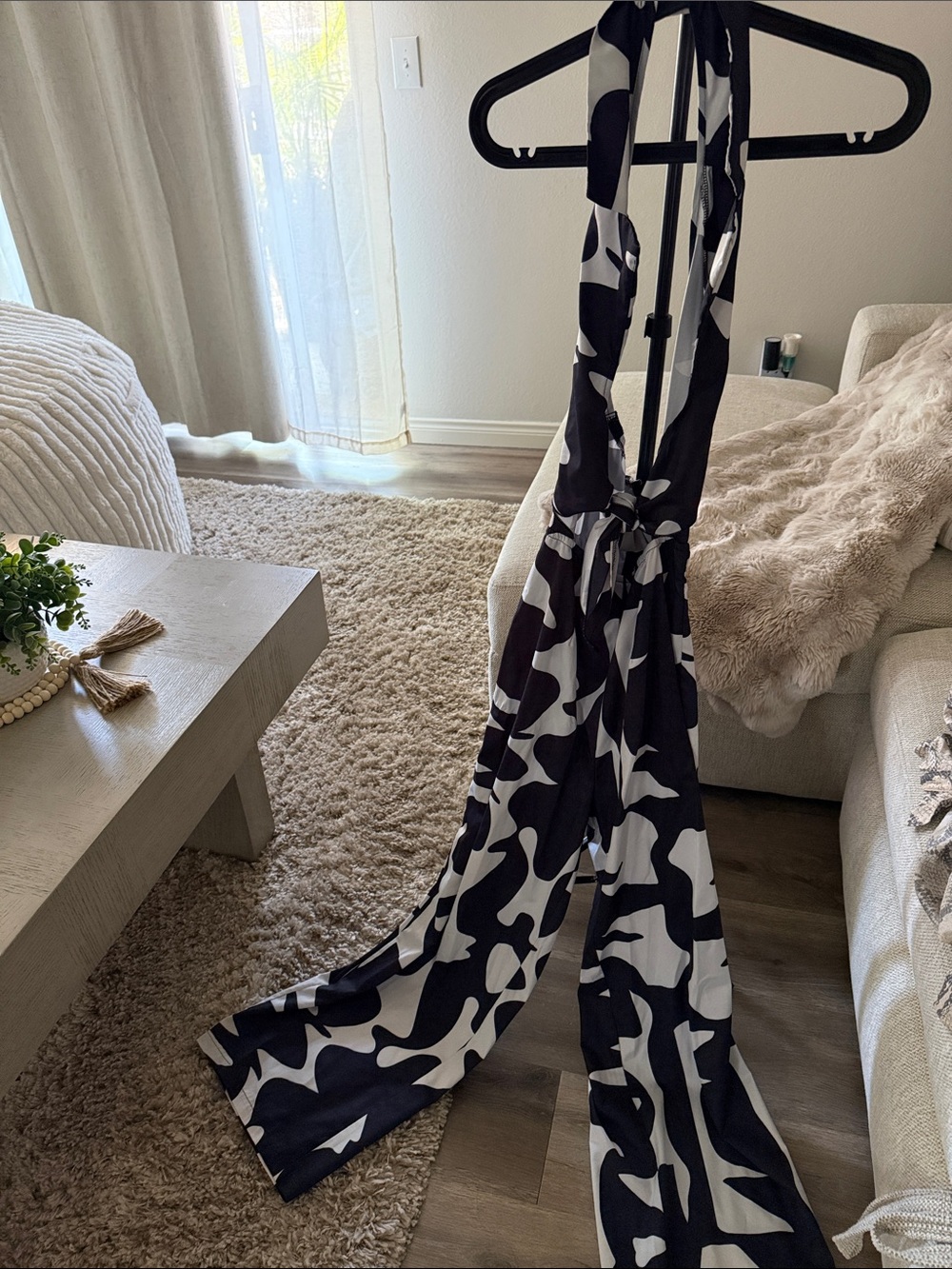 Black & White Patterned Wide-Leg Jumpsuit